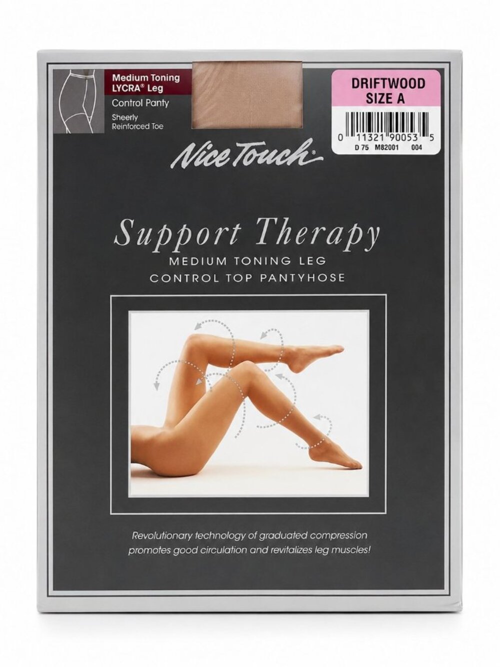 Nice Touch Support Therapy size A Leg Toning Control Top Pantyhose Driftwood
